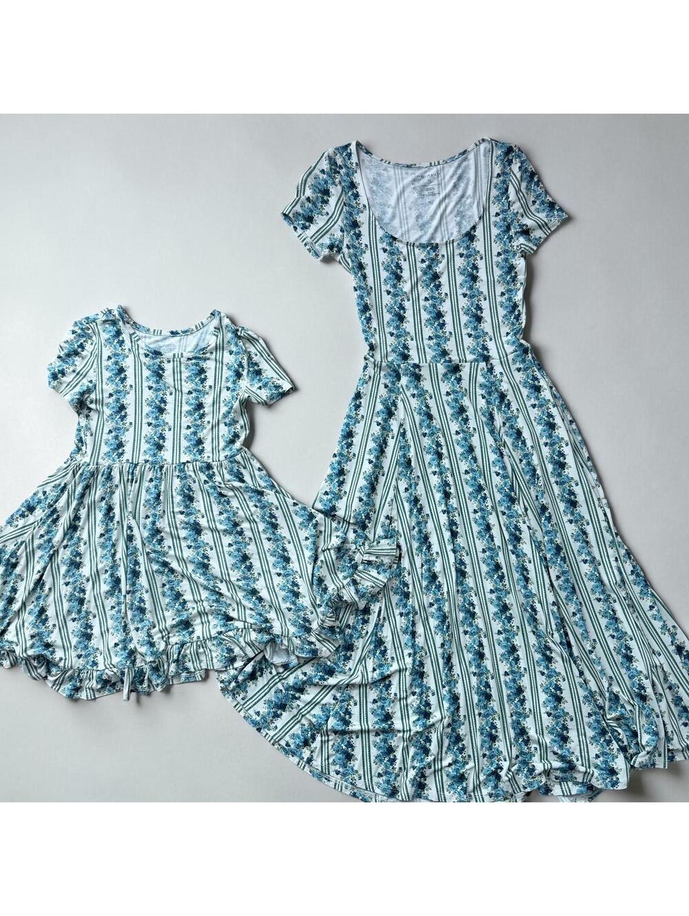 Posh Peanut Mommy & Me Matching Floral Blue Dress Set | Mom / Daughter